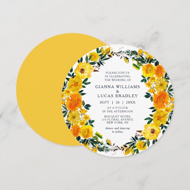 Invitation Elégant Aquarelle Jaune Botanique Floral Mariage (Devant / Derrière)
