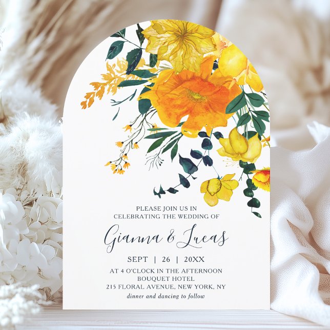 Invitation Elégant Aquarelle Jaune Botanique Floral Mariage (Créateur téléchargé)