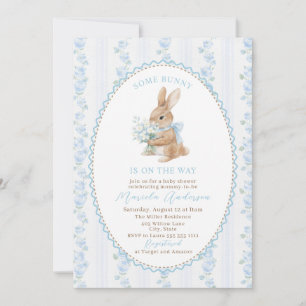 Invitation Élégant aquarelle lapin arc bleu Baby Shower