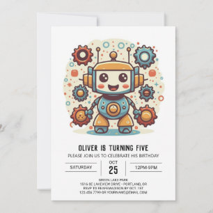 Invitation Elégant aquarelle mécanique robot anniversaire