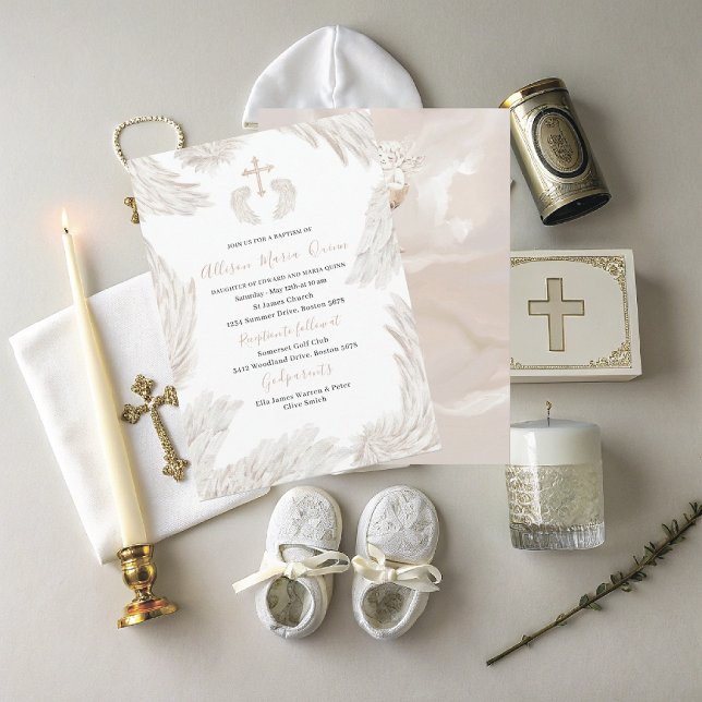 Invitation Elégant Aquarelle moderne Beige Ailes AnInvitation (Créateur téléchargé)