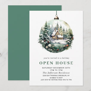 Invitation Elégant aquarelle ornement Noël OPEN HOUSE