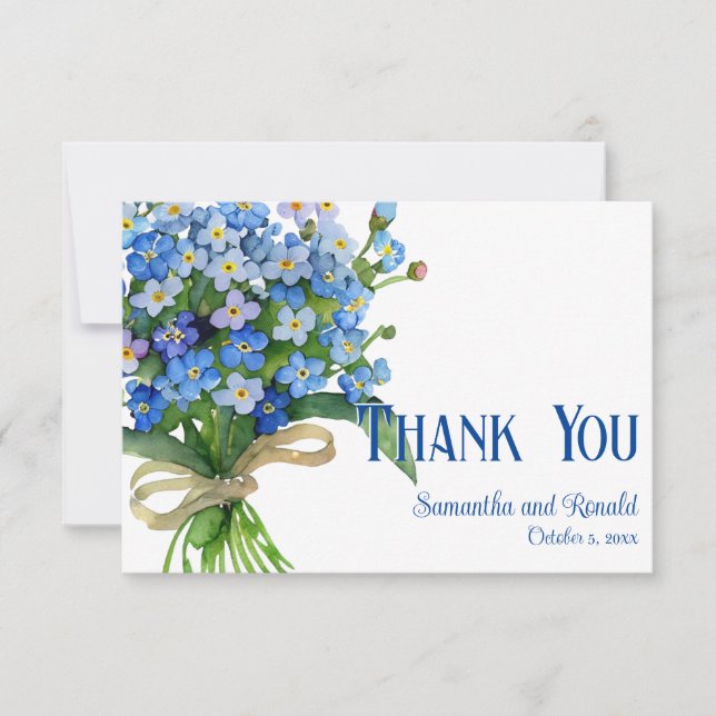 Invitation Elégant aquarelle Oubliez-moi pas de Merci Mariage (Devant)