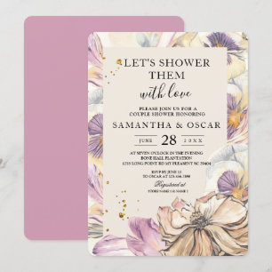 Invitation Elégant Aquarelle Pansy & Purple Flowers