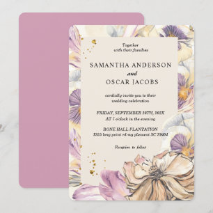 Invitation Elégant Aquarelle Pansy & Purple Flowers