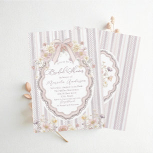 Invitation Élégant aquarelle pastel bouquet ruban dentelle ma