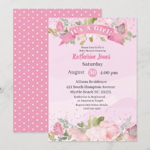 Invitation Elégant Aquarelle rose Blush Baby shower Floral