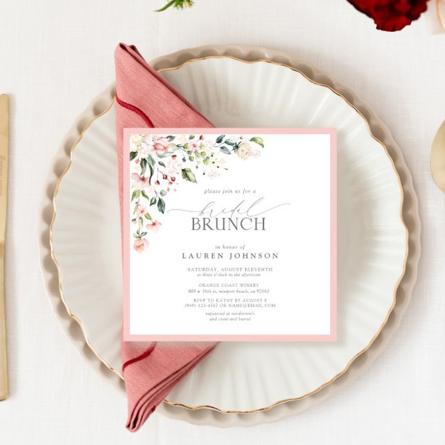 Invitation Elégant Aquarelle rose Botanique Brunch nuptial (Easily personalize this bridal brunch invitation for a very special event!)