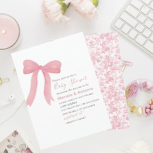 Invitation Elégant Aquarelle rose Bow Girl Baby shower