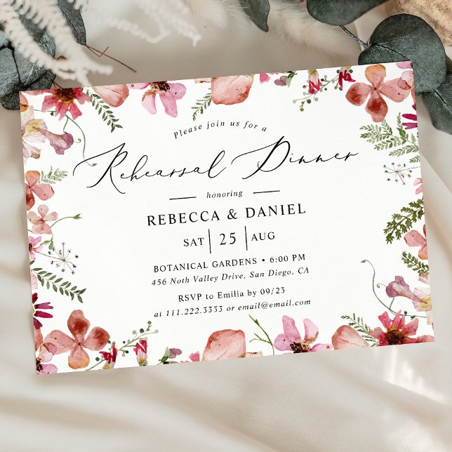 Invitation Elégant Aquarelle Rose Dîner de répétition florale (Créateur téléchargé)