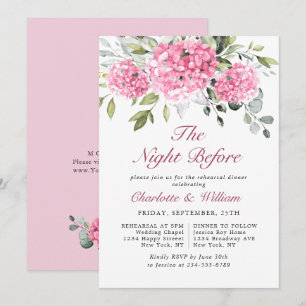Invitation Elégant Aquarelle Rose Hydrangea Rehearsal Diner