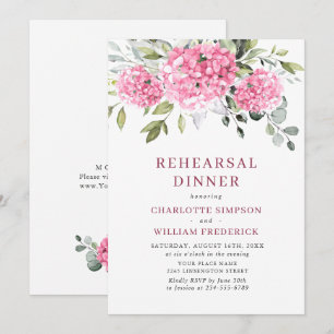 Invitation Elégant Aquarelle Rose Hydrangea Rehearsal Diner