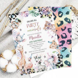 Invitation Elégant Aquarelle sauvage enfant safari animaux 3T