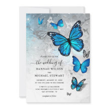 Elégant Aquarelle Silver Blue Butterfly Mariage