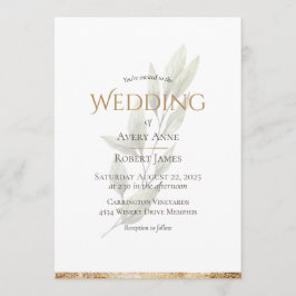 Invitation Elégant Aquarelle Simple Verdure Mariage Or