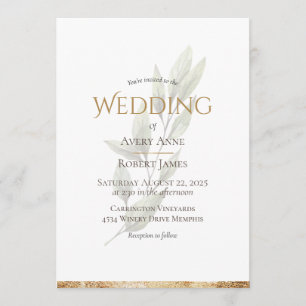 Invitation Elégant Aquarelle Simple Verdure Mariage Or