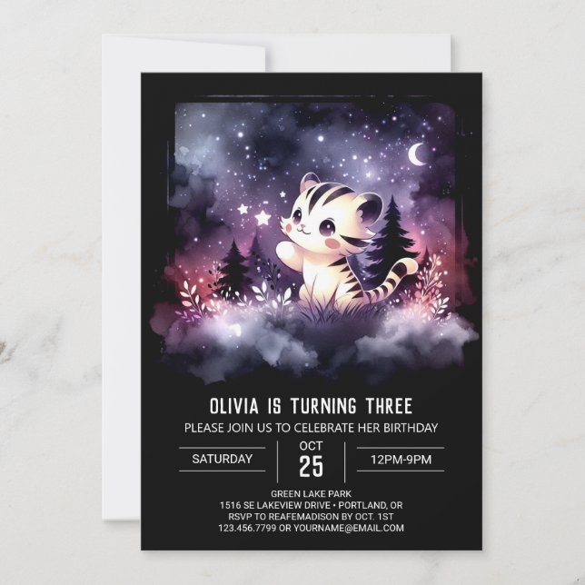 Invitation Elégant Aquarelle Tigre Anniversaire (Devant)