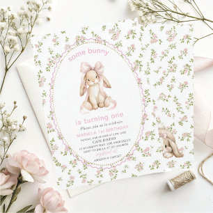 Invitation Élégant Aquarelle Un 1er Anniversaire some bunny G