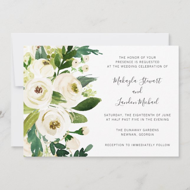 Invitation Elégant Aquarelle Verdure Blanc Floral Mariage (Devant)