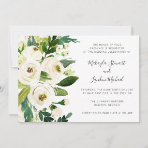 Invitation Elégant Aquarelle Verdure Blanc Floral Mariage