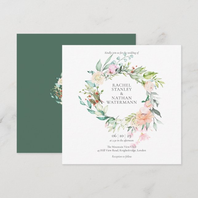 Invitation Elégant Aquarelle Verdure Floral Mariage (Devant / Derrière)