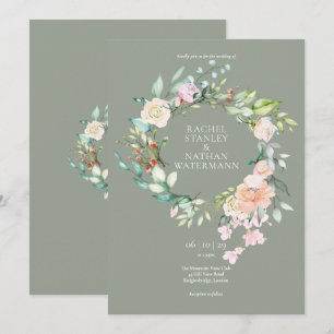 Invitation Elégant Aquarelle Verdure Floral Mariage