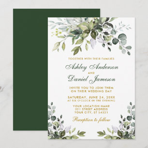 Invitation Elégant Aquarelle Verdure Or Vert Mariage