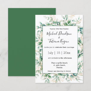 Invitation élégant aquarelle vert or feuille mariage