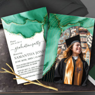 Invitation Élégant aquarelle verte Graduation