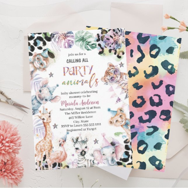 Invitation Elégant Aquarelle Wild Safari Animaux Baby shower (Créateur téléchargé)
