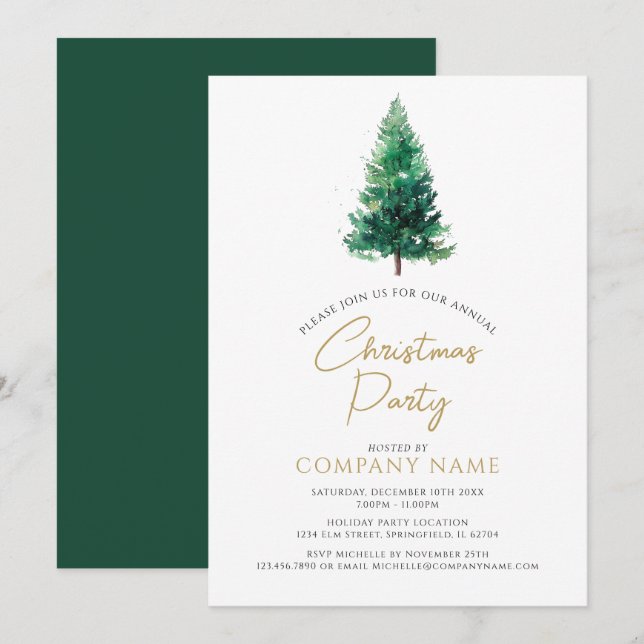 Invitation Élégant arbre de Noël moderne Parti d'entreprise (Devant / Derrière)