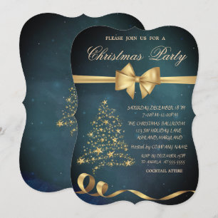Invitation Élégant Arbre de Noël Or Étoiles Bow Noël