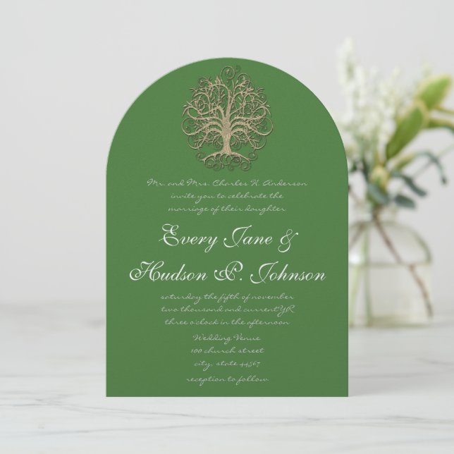 Invitation Élégant Arbre de Swirl Racines de l'amour Mariage (Debout devant)