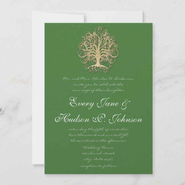 Invitation Élégant Arbre d'or des racines de l'amour Mariage (Devant)