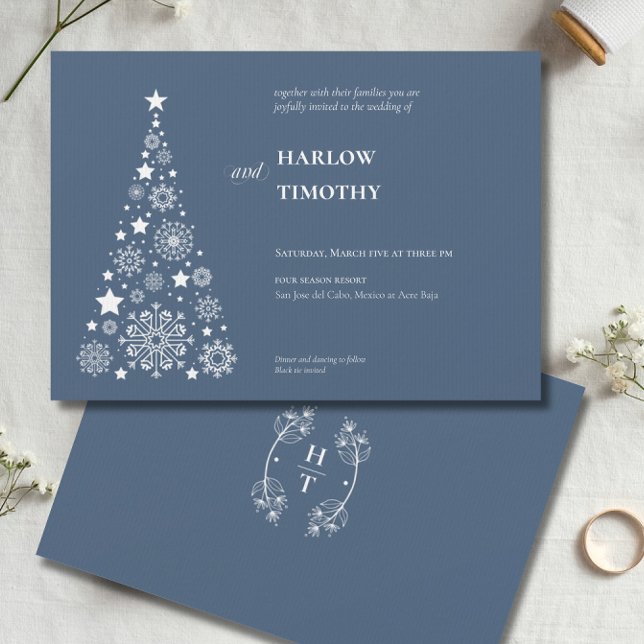 Invitation Élégant arbre Hiver vacances Floral Crest Mariage (Elegant Tree Winter Holiday Floral Crest Wedding Invitation)