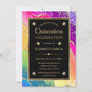 Invitation Elégant Arc-en-ciel Paillettes Agate et Or Quincea