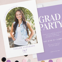 Invitation Elégant Arc Moderne Photo Lilac Graduation Party