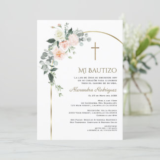 Invitation Elégant Arc Or Floral espagnol Bautizo