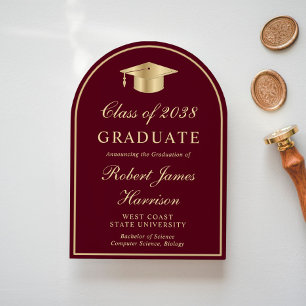 Invitation Elégant Arc Photo Burgundy Gold Graduation Party