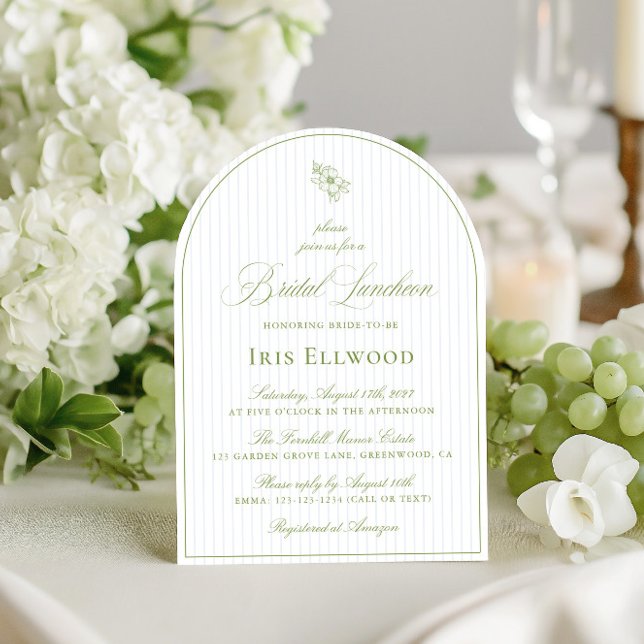 Invitation Élégant Arc Sage Green & Blue Bridal Luncheon (Elegant Arch Sage Green & Blue Bridal Luncheon Invitation)