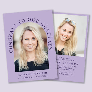 Invitation Elégant Arch Photo Lavender Graduation Party