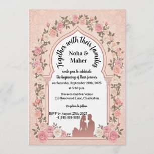 Invitation Élégant Arche de Roses Rose Pâle Photo Mariage 