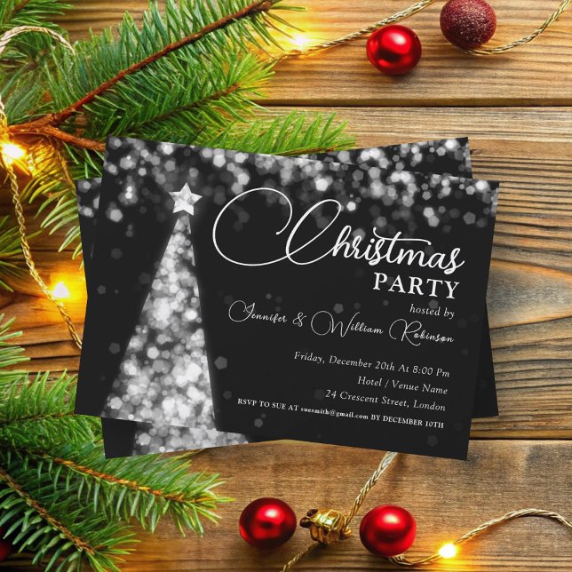 Invitation Élégant Argent Chatoyant Noël Arbre vacances (Elegant Silver Shimmering Xmas Tree Holiday Invitation)