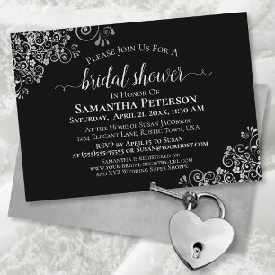 Invitation Élégant argent en dentelle sur Fête des mariées no