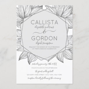 Invitation Élégant Argent Floral Hexagon Terrarium Mariage