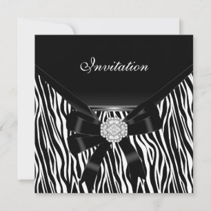 Invitation Elegant Argent Noir Bijou Blanc Zèbre