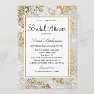 Invitation Elégant Argent Or et Fête des mariées florale Gris