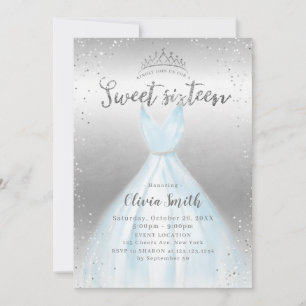 Invitation Elégant argent parties scintillant bleu Robe douce
