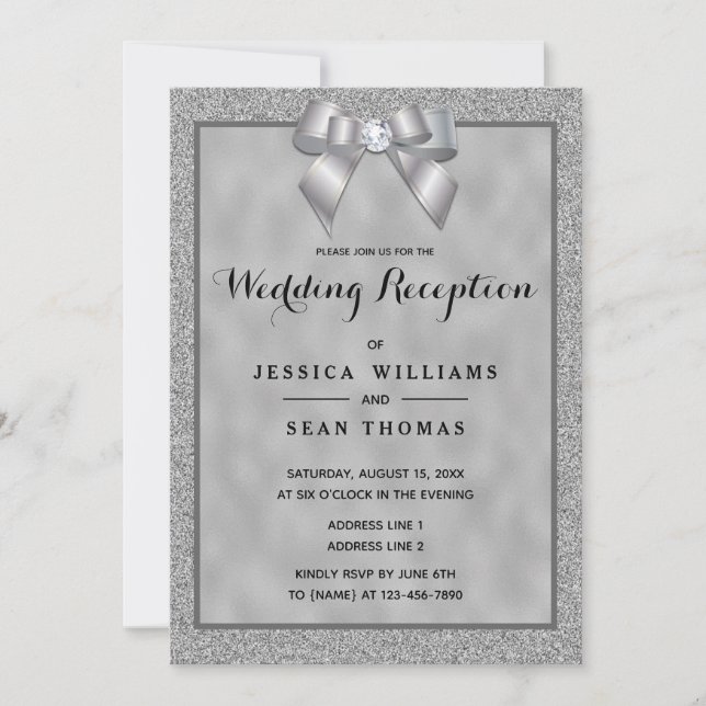 Invitation Elégant Argent & Parties scintillant Design Récept (Devant)