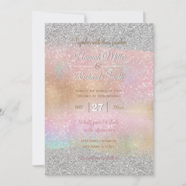 Invitation Elégant Argent Parties scintillant Or Arc-en-ciel  (Devant)
